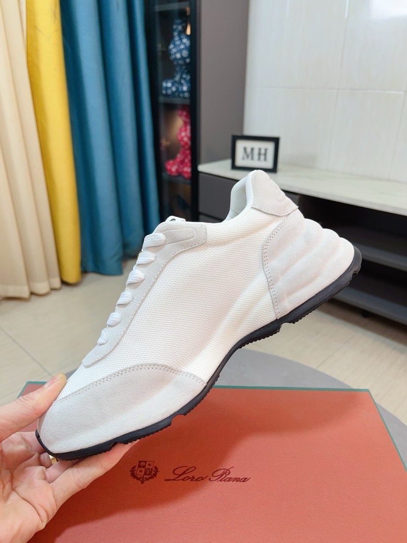 Loro Piana Mesh Lace-Up Sneakers - Suede-Look Texture