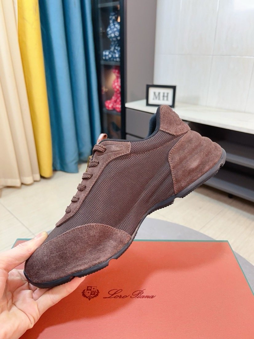 Loro Piana Mesh Lace-Up Sneakers - Suede-Look Texture