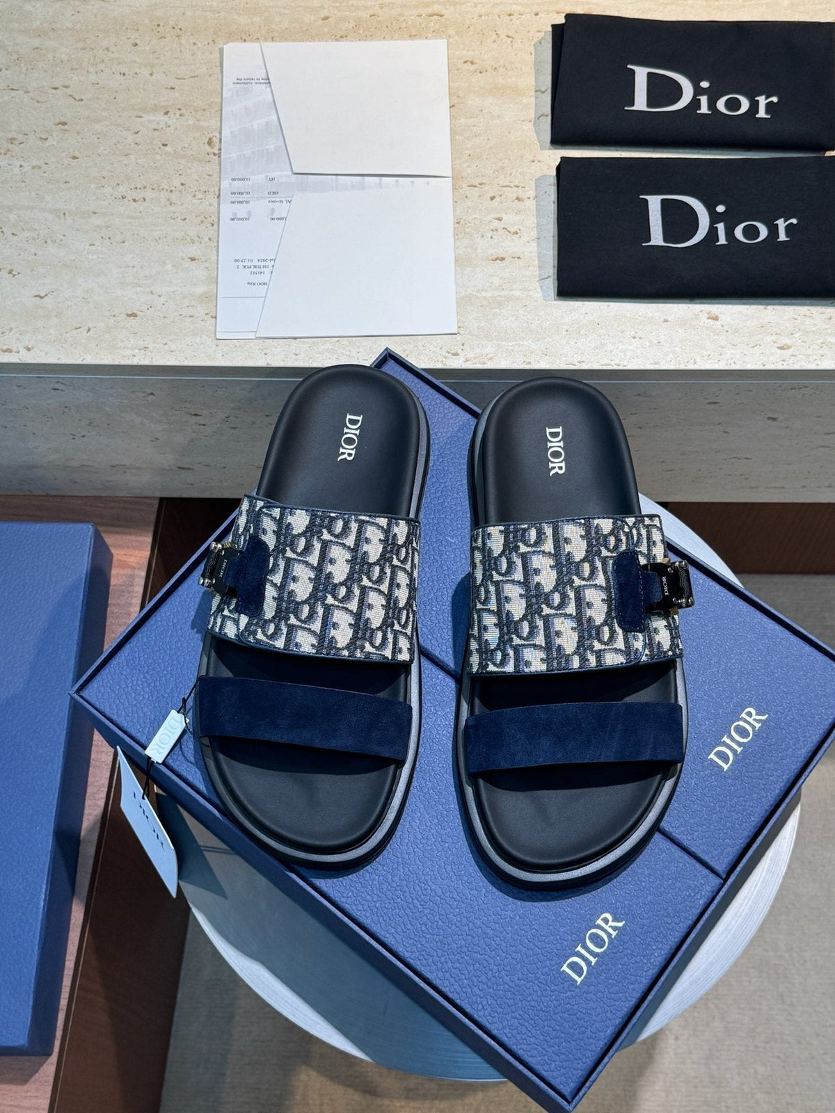 Dior Men's Aqua Monogram Slide Sandals