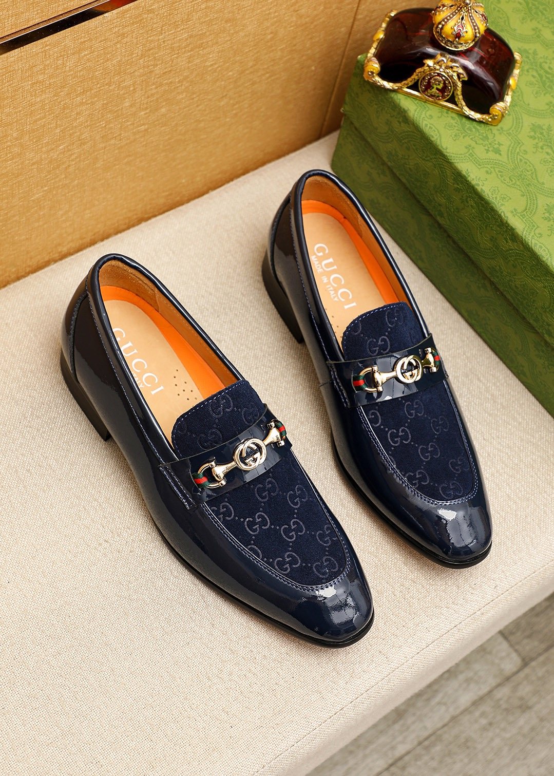 Gucci Patterned Metal Bit Loafers
