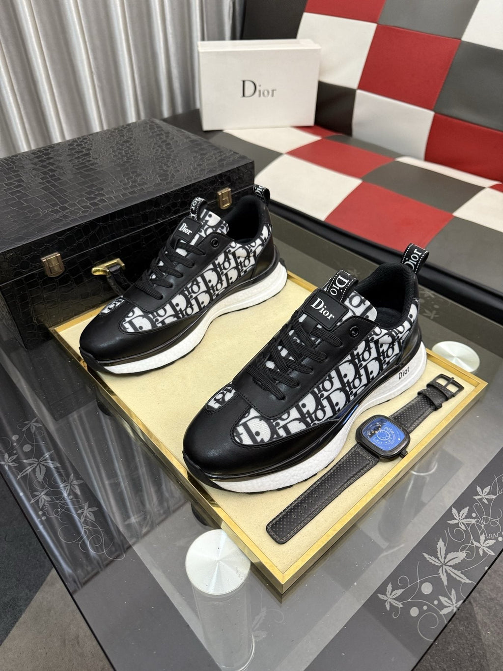 Dior Patterned Panel Low-Top Sneakers - Padded Collar