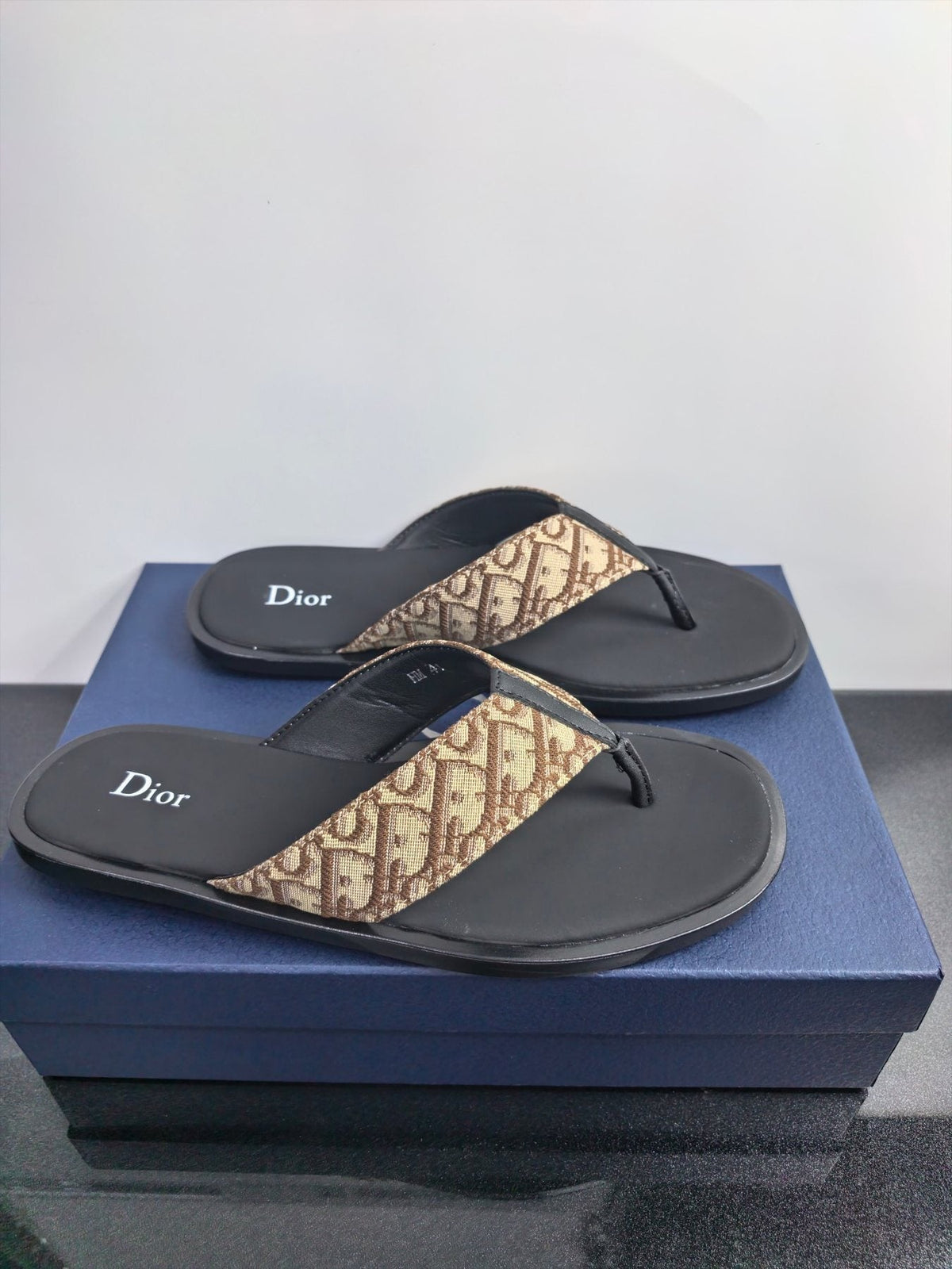 Dior Patterned Strap Thong Sandals - Black Footbed