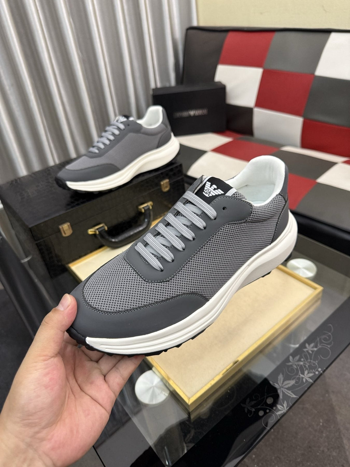 Armani Textured Low-Top Sneakers