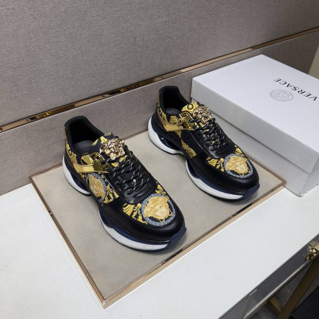 Versace Men's Gold-Panel Low-Top Sneakers