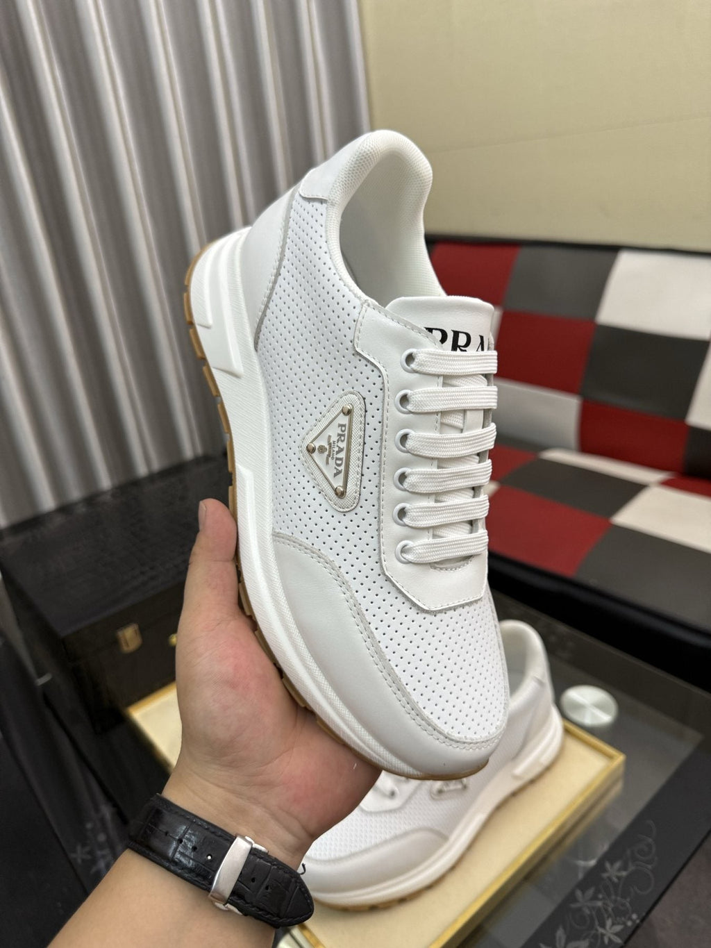 Prada Men's Triangle Plaque Lace-Up Sneakers