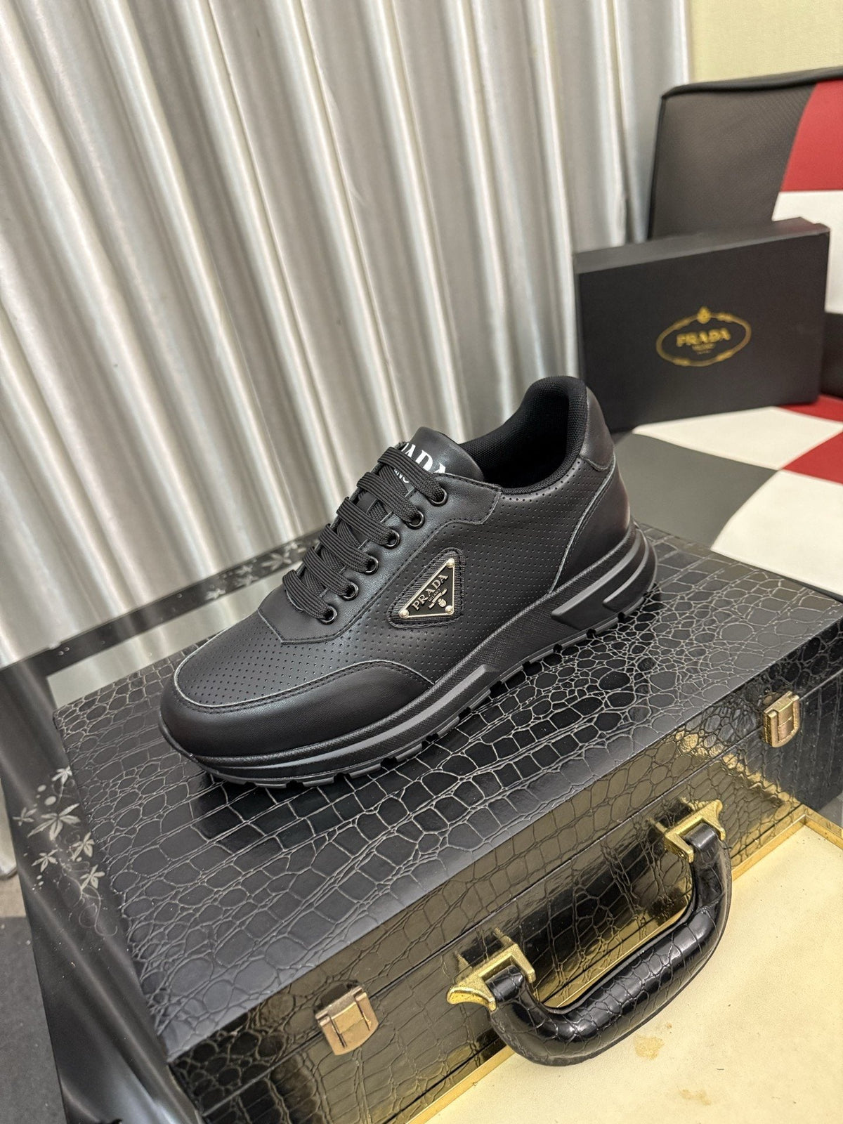 Prada Men's Triangle Plaque Lace-Up Sneakers