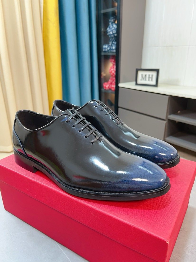 Ferragamo Men's Plain-Toe Leather Lace-Up Dress Shoes