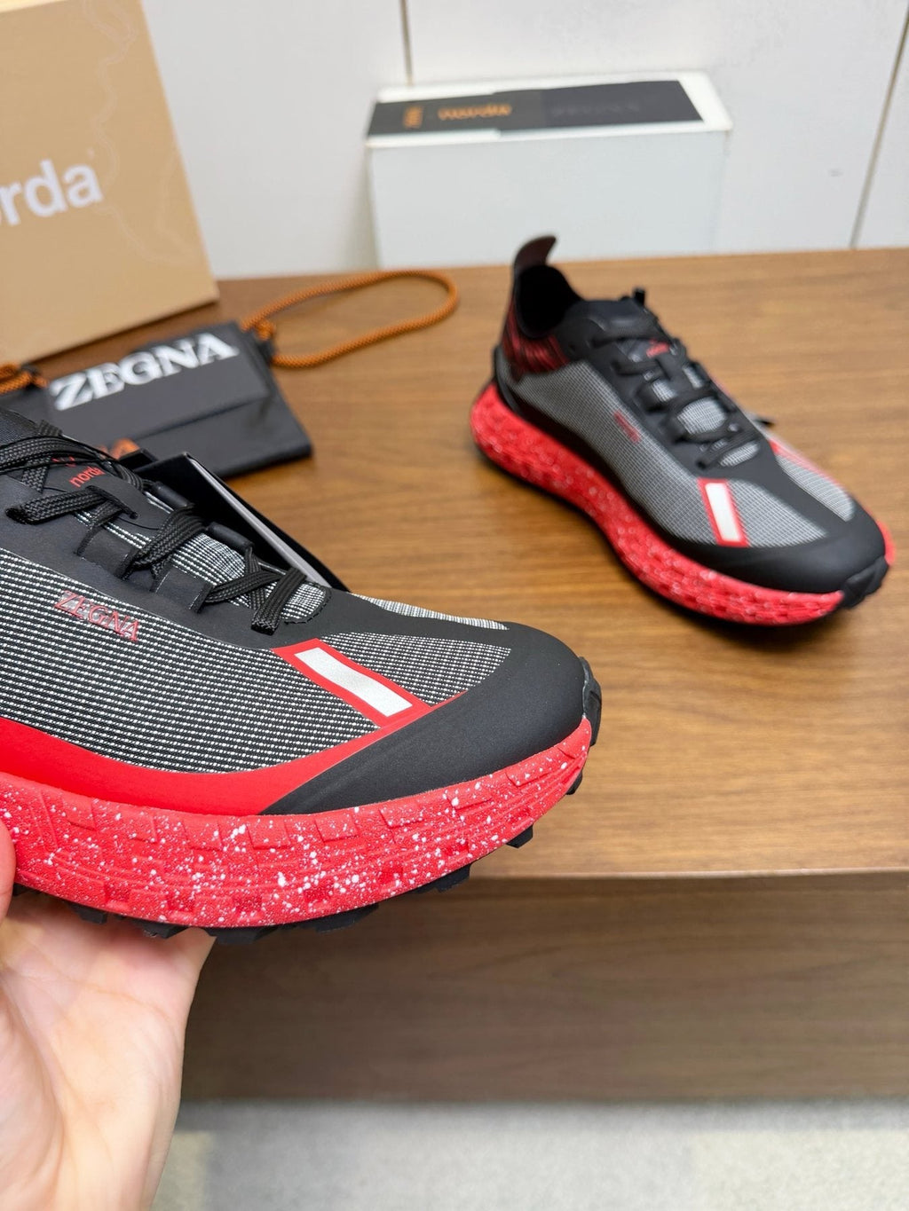 Zegna Black Contrast Lace-Up Athletic Shoes