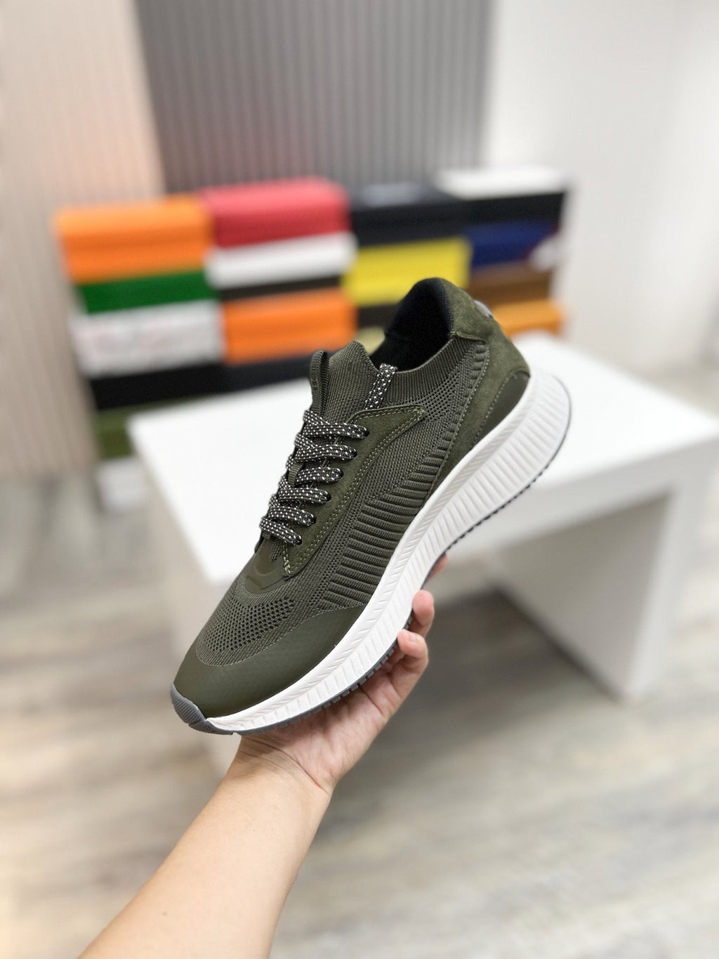 BOSS Knit Ribbed-Sole Sneakers