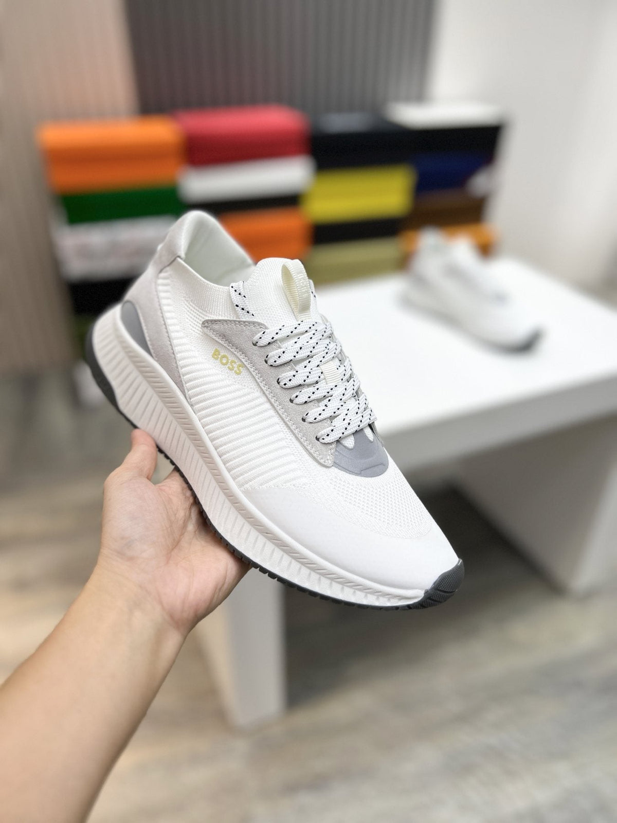 BOSS Knit Ribbed-Sole Sneakers