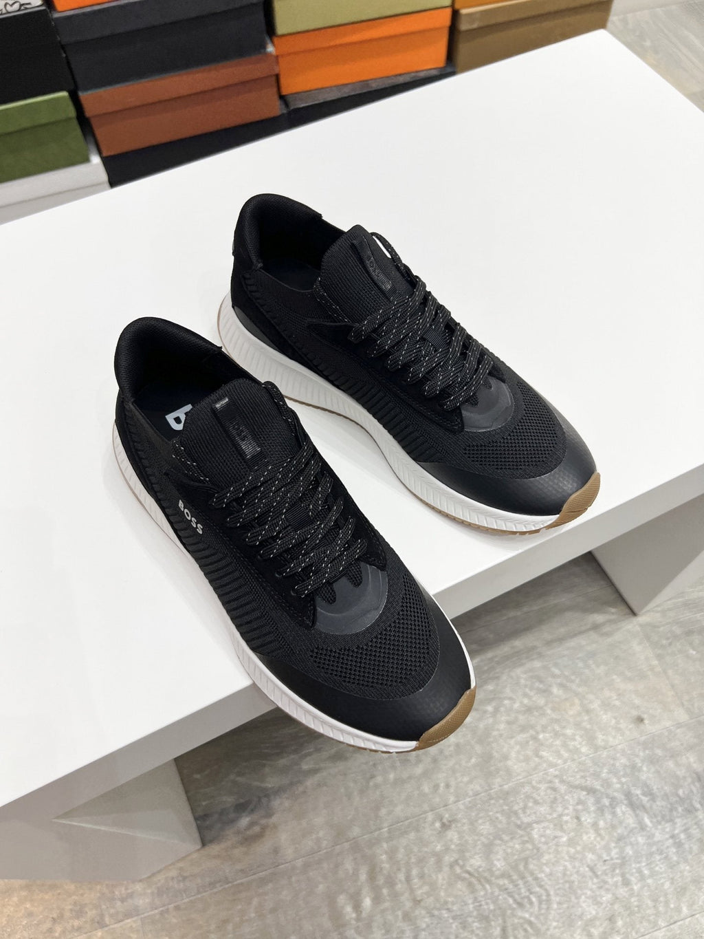 BOSS Knit Ribbed-Sole Sneakers