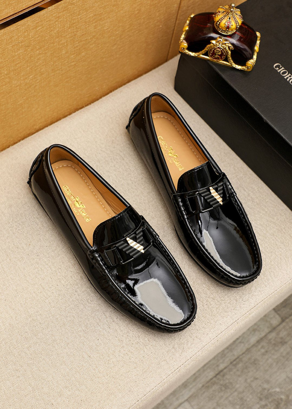 Giorgio Armani Black Leather Driving Loafers