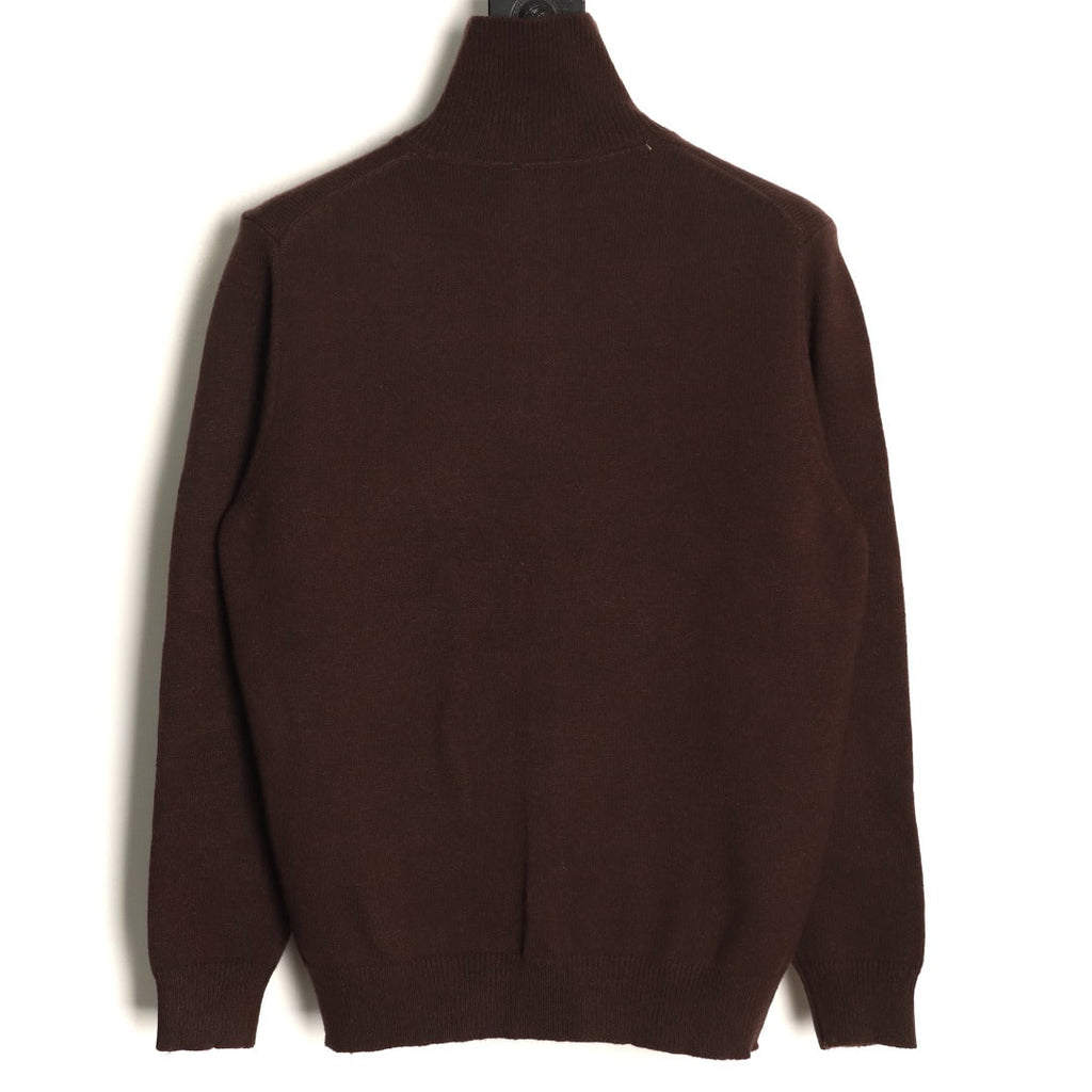 Burberry Equestrian Emblem Half-Zip Knit Sweater - Dark Brown